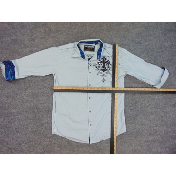 Lamasini Premium Shirt Mens Small Light Blue Cross Embroidered Western Cowboy - Picture 4 of 8